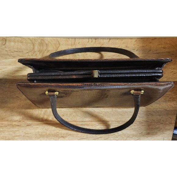 Reptile Leather '50s Bellestone Vintage Handbag Brown Alligator Crocodile - Picture 4 of 16